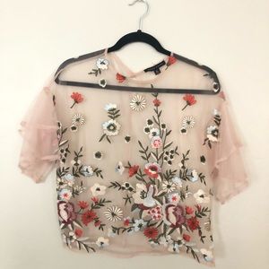 Mesh Floral Embroidered Top •2 for $15•